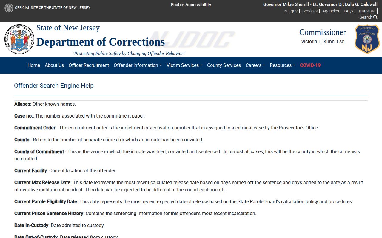 East Jersey State Prison release date field glossary