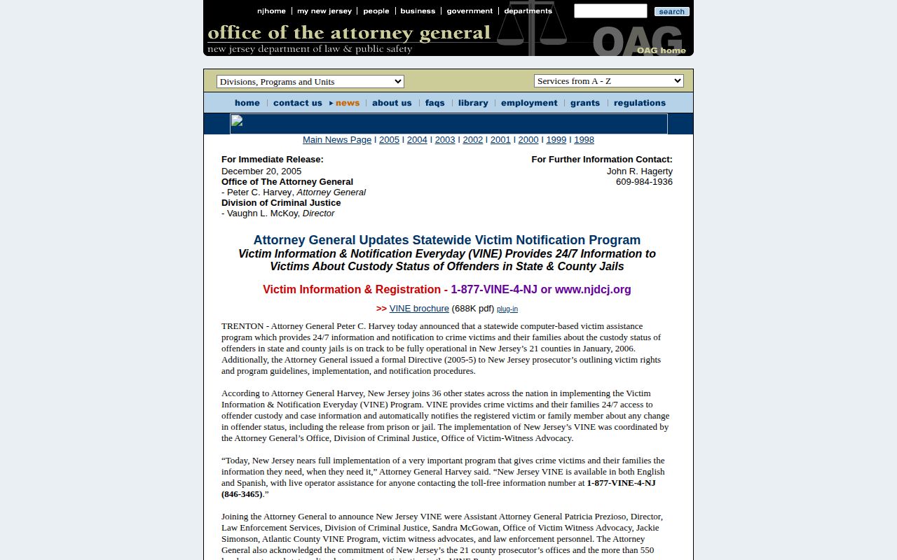 Official New Jersey VINE coverage for Middlesex County release alerts
